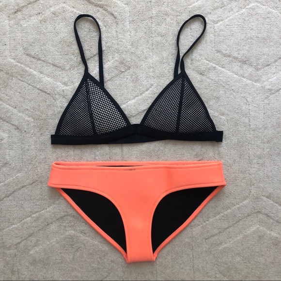 Triangl Mesh Top Orange Bottom Bikini + Bag - Picture 2 of 5